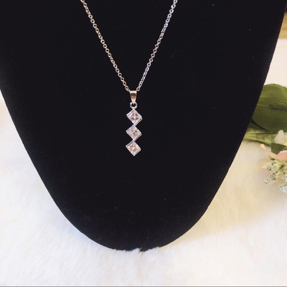 Sterling Silver Trio Crystal Necklace - Picture 4 of 8